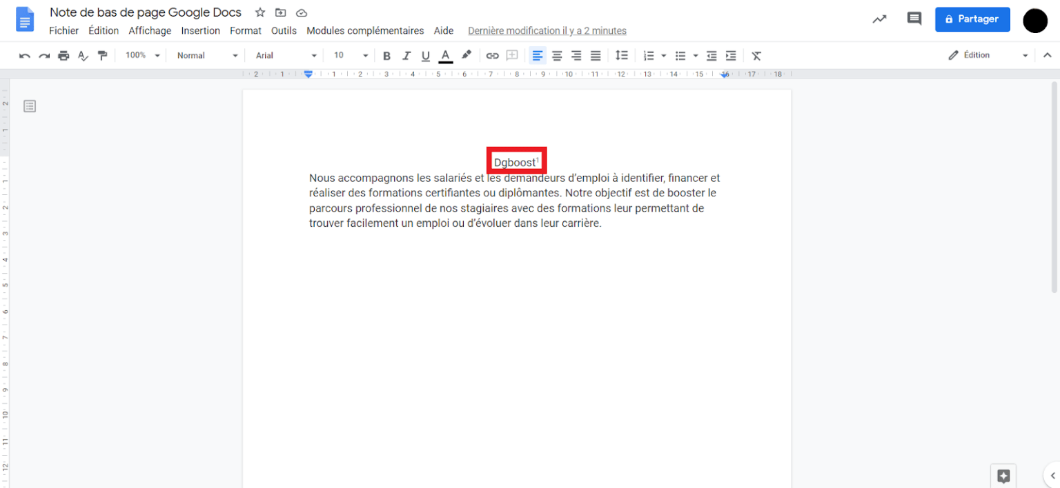 Comment insérer une note de bas de page sur Google Docs